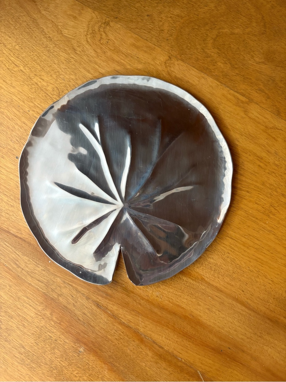 Silver Stainless Steel Lily Pad Pitcher Coaster - signed by Micheal Aram